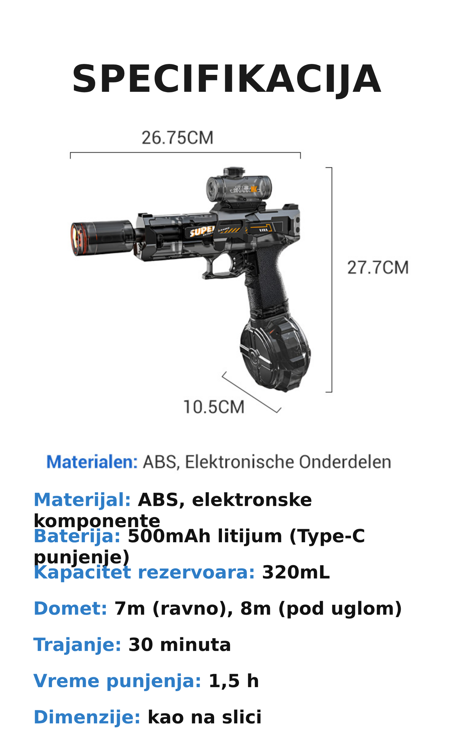 Električni Vodeni Pištolj – Punjiv, Efekat Vatre 💦🔥