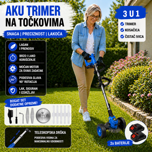 Aku Trimer za Travu + 2 Baterije i 9 Nastavaka